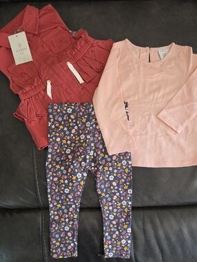 NWT Aspen Rust Ruffle Jacket + Pink Top & Navy Floral Leggings Set